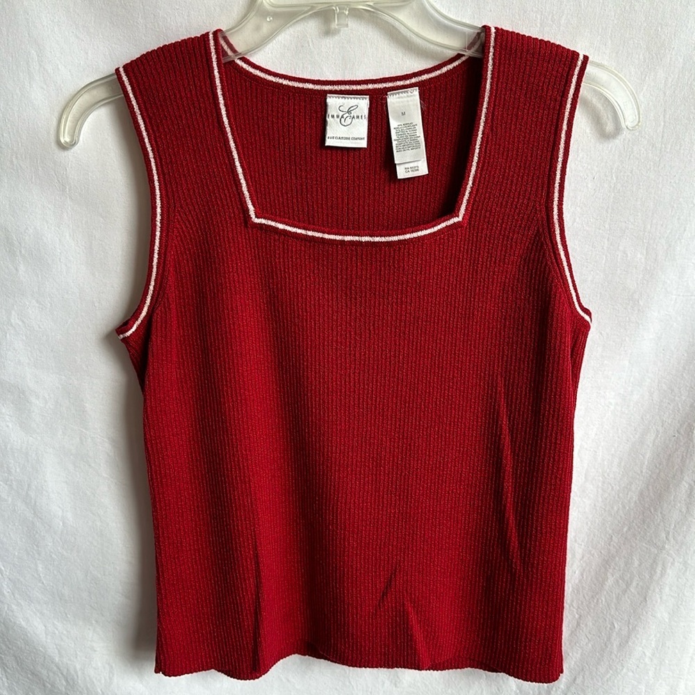 Emma & James red and cream/white square neck sweater tank top, size M